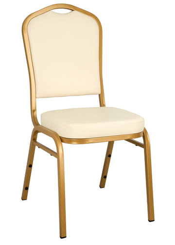 Scratch and Dent Ivory Vinyl Gold Frame Crown Back Banquet Chair