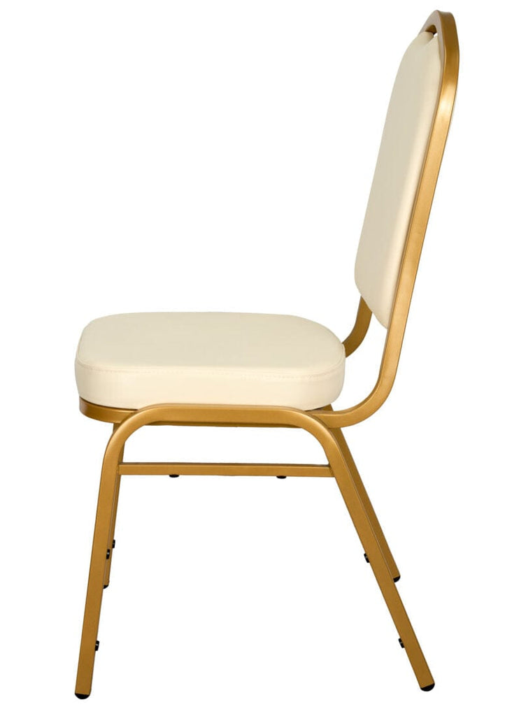 Scratch and Dent Ivory Vinyl Gold Frame Crown Back Banquet Chair