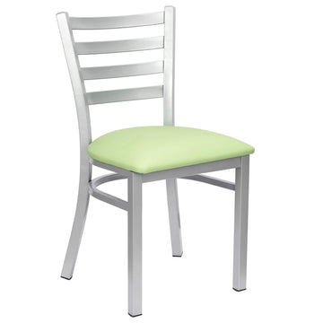 Ladder Back Restaurant Chair with Silver Frame and Light Green Vinyl Seat