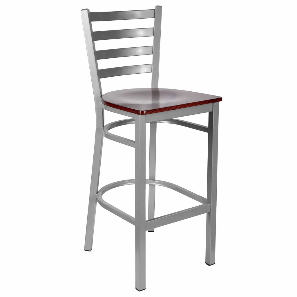 Ladder Back Bar Stool with Frame and Wood Seat