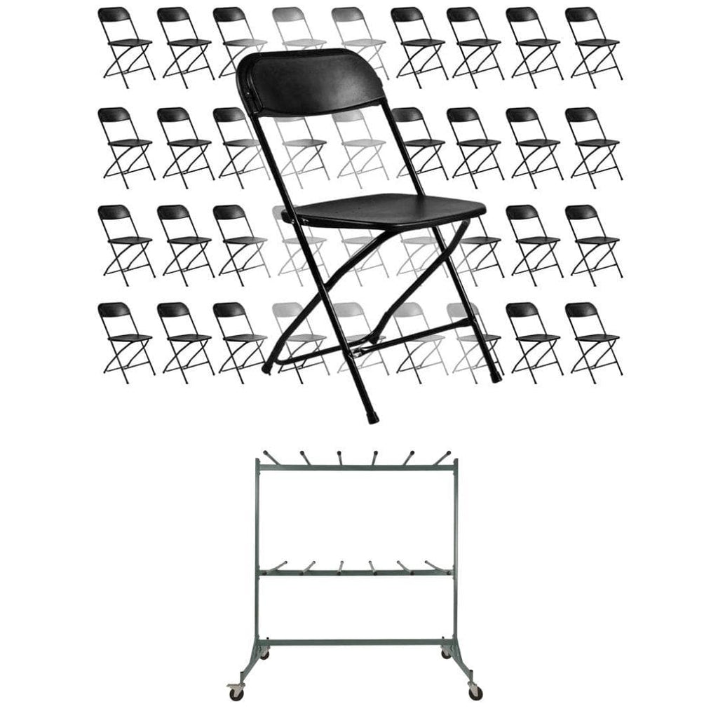 120 Poly Folding Chairs + Hanging Cart Combo