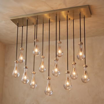 Inspired Rain Drop Style Linear Glass Chandelier - 54 Inch - Gold Finish