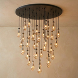 Inspired Rain Drop Style Sculptural Glass Chandelier – 60.5 Inch – Black Finish