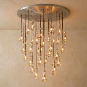 Inspired Rain Drop Style Sculptural Glass Chandelier – 60.5 Inch – Nickel Finish