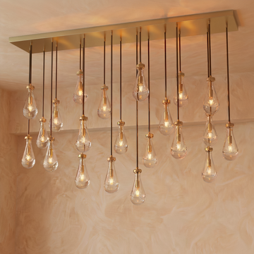 Inspired Rain Drop Style Sculptural Linear Chandelier - 72 Inch - Gold Finish