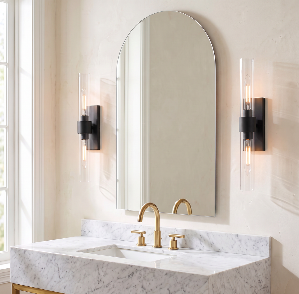 Inspired Ravelle Style Linear Wall Sconce 23", black finish, clear glass cylinder