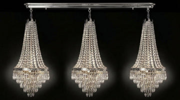 Set of 3 French Empire Crystal Chandeliers - Silver Finish - H30" X W17" 4 Lights Each - Dining Room, Foyer, Entry Way, Living Room