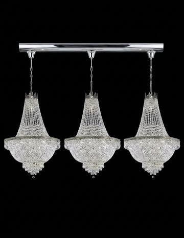 Set of 3 French Empire Crystal Chandeliers - Silver Finish - H30" X W17" 4 Lights Each - Dining Room, Foyer, Entry Way, Living Room
