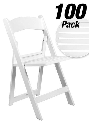 100 Chair Pack White Resin Folding Chair Slatted Seat 650 lbs Weight Capacity* 2 Year Total Warranty*