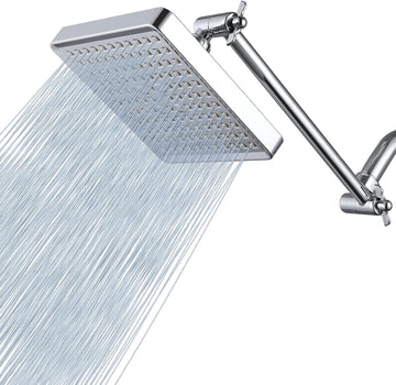 6-Inch Square Rain Shower Head with 11-Inch Adjustable Extension Arm - High Pressure Rainfall Showerhead, Chrome