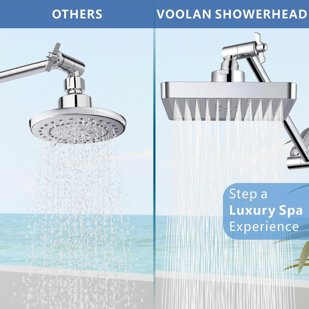 6-Inch Square Rain Shower Head with 11-Inch Adjustable Extension Arm - High Pressure Rainfall Showerhead, Chrome
