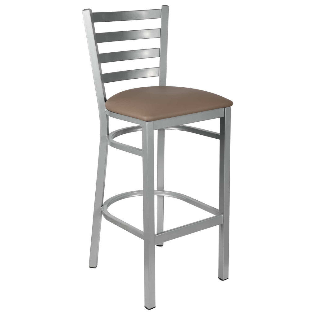 Ladder Back Bar Stool with Frame and Taupe Vinyl Seat