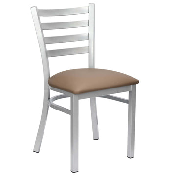 Ladder Back Restaurant Chair with Silver Frame and Taupe Vinyl Seat