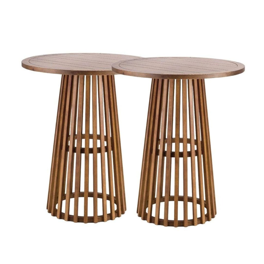 2 Pack Chestnut Finish Round Slatted Cocktail Table