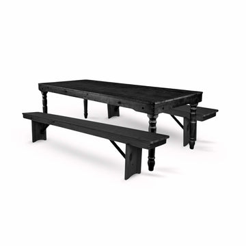 Fluted Leg Farm Table Dining Set with 2 Benches