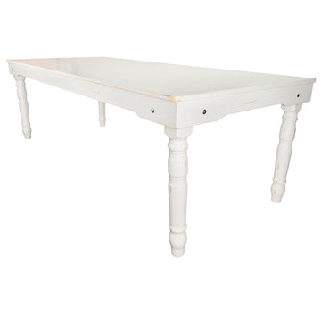 96" x 40" (8 Foot) White Distressed Rectangle Thin Fluted Leg Wood Farm Table