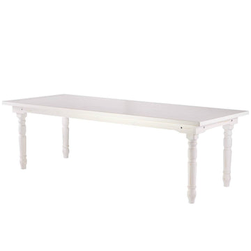 96" x 40" (8 Foot) White Distressed Rectangle Thin Fluted Leg Wood Farm Table