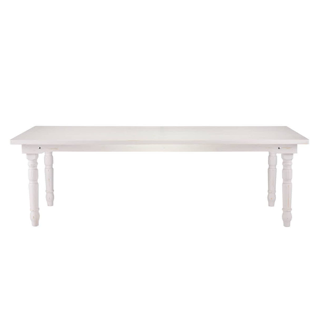 96" x 40" (8 Foot) White Distressed Rectangle Thin Fluted Leg Wood Farm Table