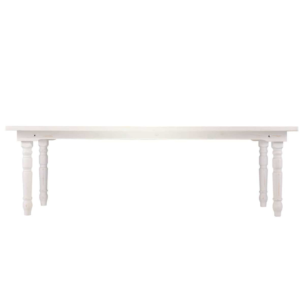 96" x 40" (8 Foot) White Distressed Rectangle Thin Fluted Leg Wood Farm Table