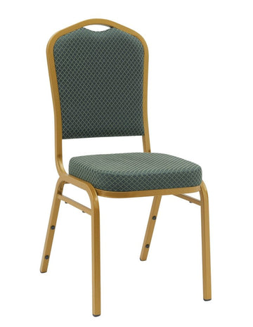 Green Fabric Pattern Gold Frame Crown Back Banquet Chair