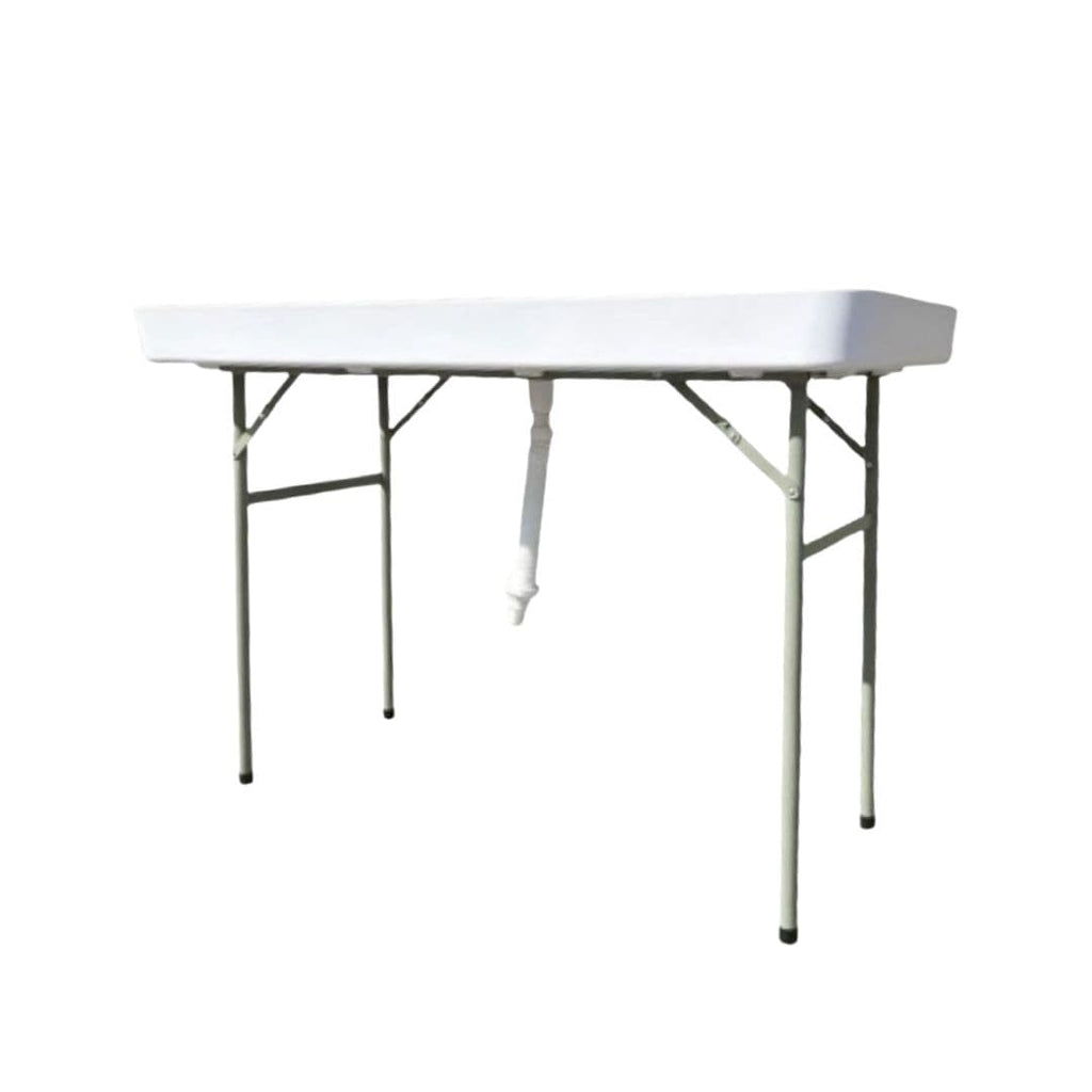 47" x 24" (4 Foot ) White Plastic Ice Cooler Table with Steel Frame