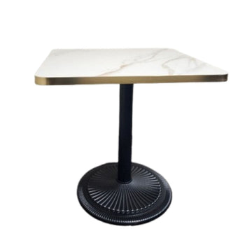 30" x 30" Square Marble Top Restaurant Table with Black Convex Round Base