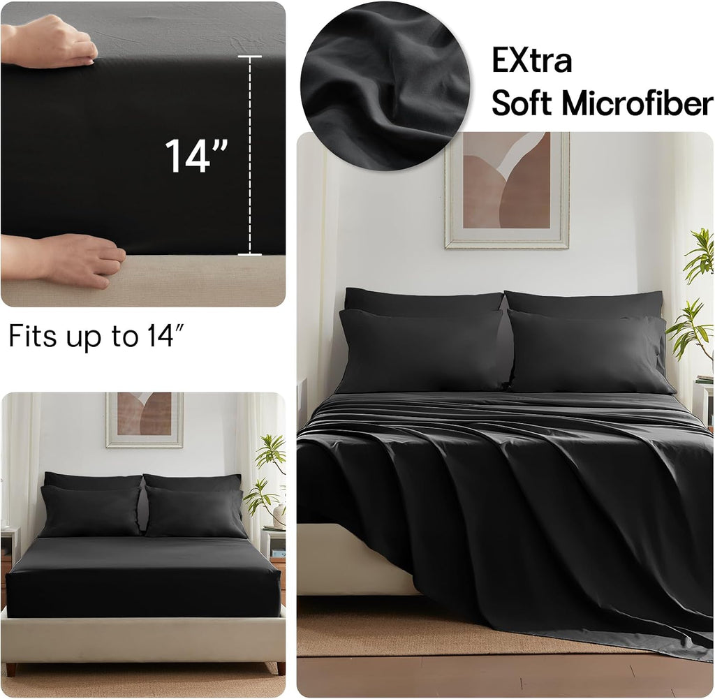 5-Piece Twin Comforter Set with Sheets, Black Bed in a Bag - All-Season Microfiber Bedding