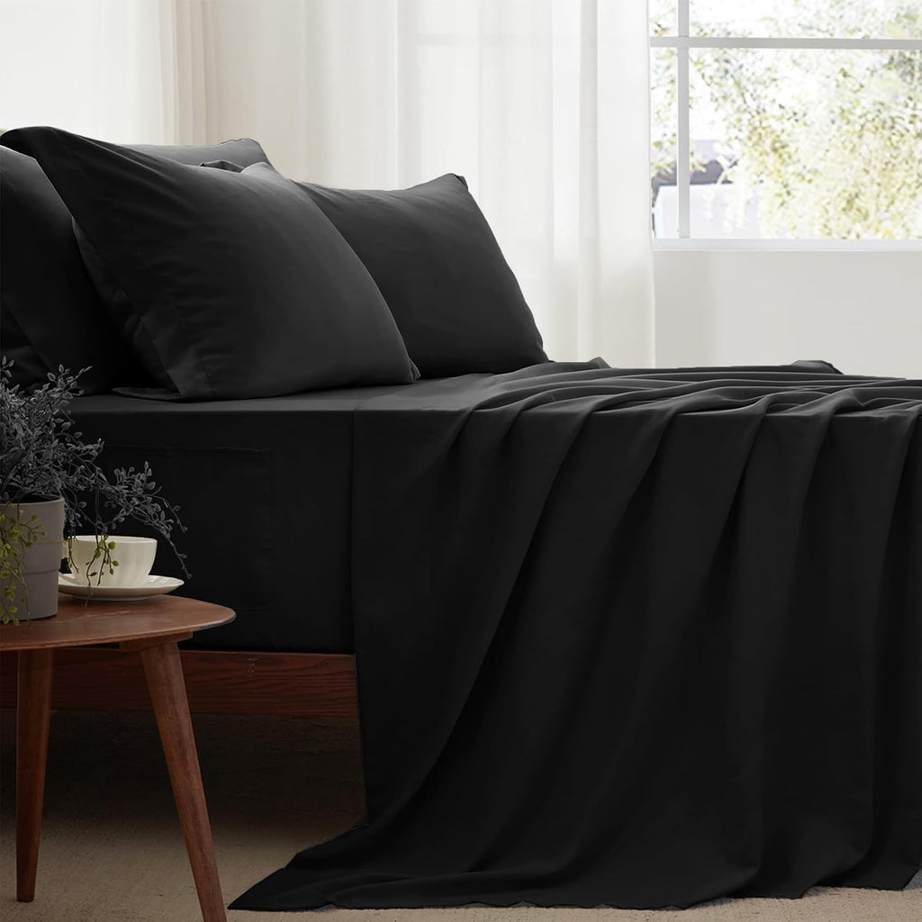 5-Piece Twin Comforter Set with Sheets, Black Bed in a Bag - All-Season Microfiber Bedding