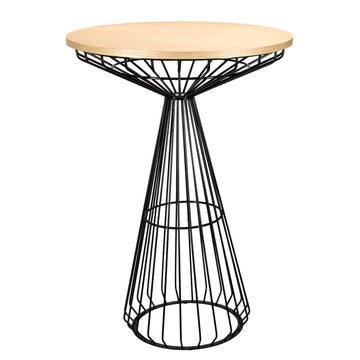 Black Wire Cocktail Table with 32" Natural Oak Top and Durable Black Steel Base