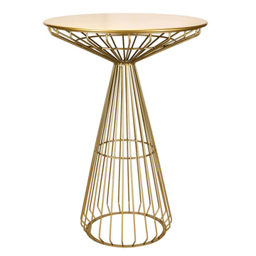 Gold Wire Cocktail Table with 32” Round Gold Top and Elegant Gold Steel Base
