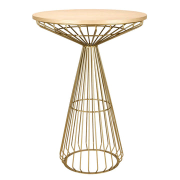Gold Wire Cocktail Table with Natural Oak 32" Top and Elegant Gold Steel Base