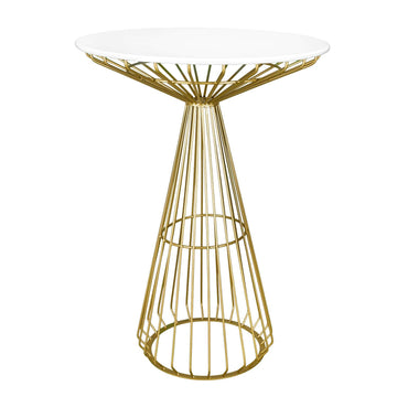 Gold Wire Cocktail Table with 32" Round White Top and Durable Gold Steel Frame