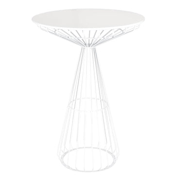 White Wire Cocktail Table with 32" Round White Top and Matching White Steel Base