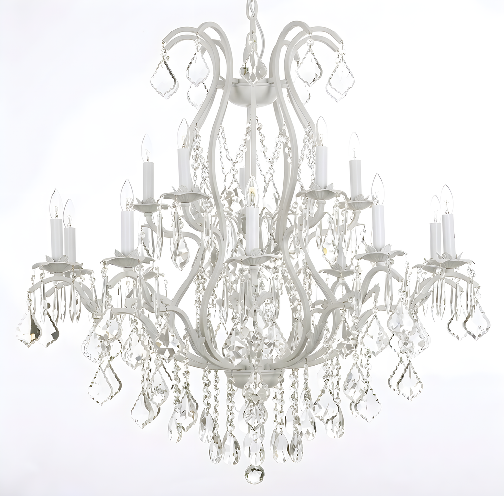 White Wrought Iron Chandelier Crystal Lighting H36" X W36"