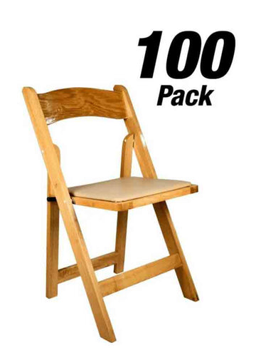 100 Chair Pack Natural Heavy-Duty Wood Folding Chair with Tan Cushion