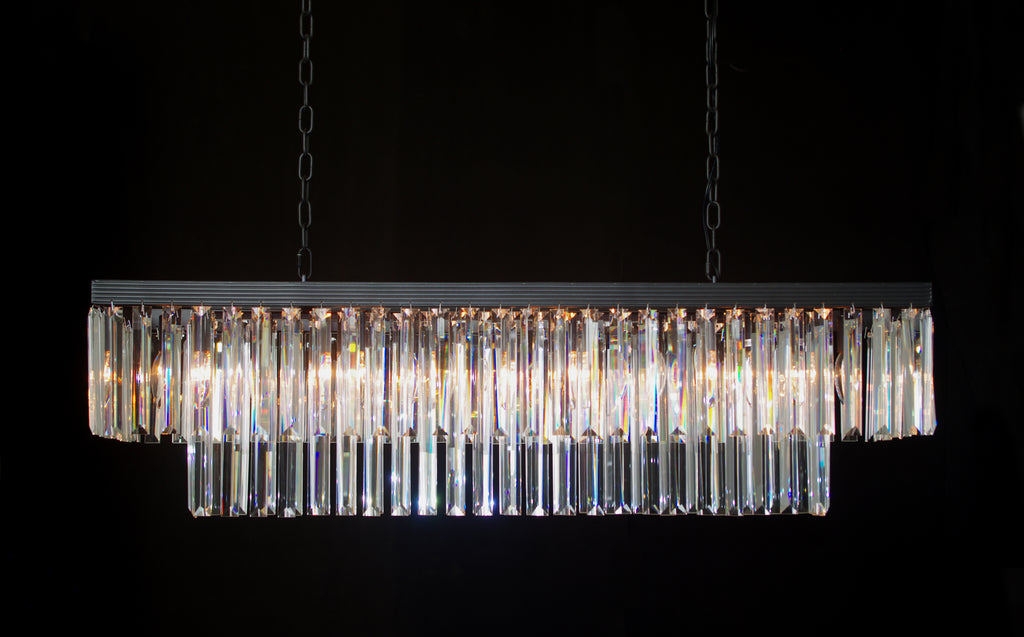 *CLOSEOUT PRICE - LIMITED QUANTITY LEFT* Retro Palladium Glass Fringe Rectangular Chandelier Chandeliers Lighting 40" Wide CO-1157/8
