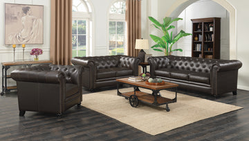 Set of 2 - Roy Rolled Arm Tufted Sofa + Loveseat Brown - D300-10033