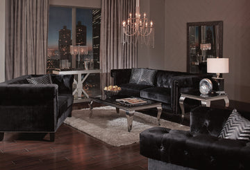 Set of 2 - Reventlow Tufted Sofa + Loveseat Black - D300-10063