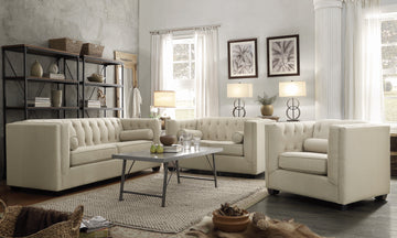 Set of 2 - Cairns Tuxedo Arm Tufted Sofa +Loveseat Oatmeal - D300-10044