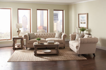 Set of 2 - Trivellato Rolled Arm Sofa + Loveseat Oatmeal - D300-10065