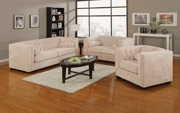 Set of 2 - Cairns Tuxedo Arm Tufted Sofa + Loveseat Almond - D300-10025
