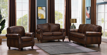 Set of 2 - Montbrook Rolled Arm Sofa + Loveseat Hand Rubbed Brown - D300-10020