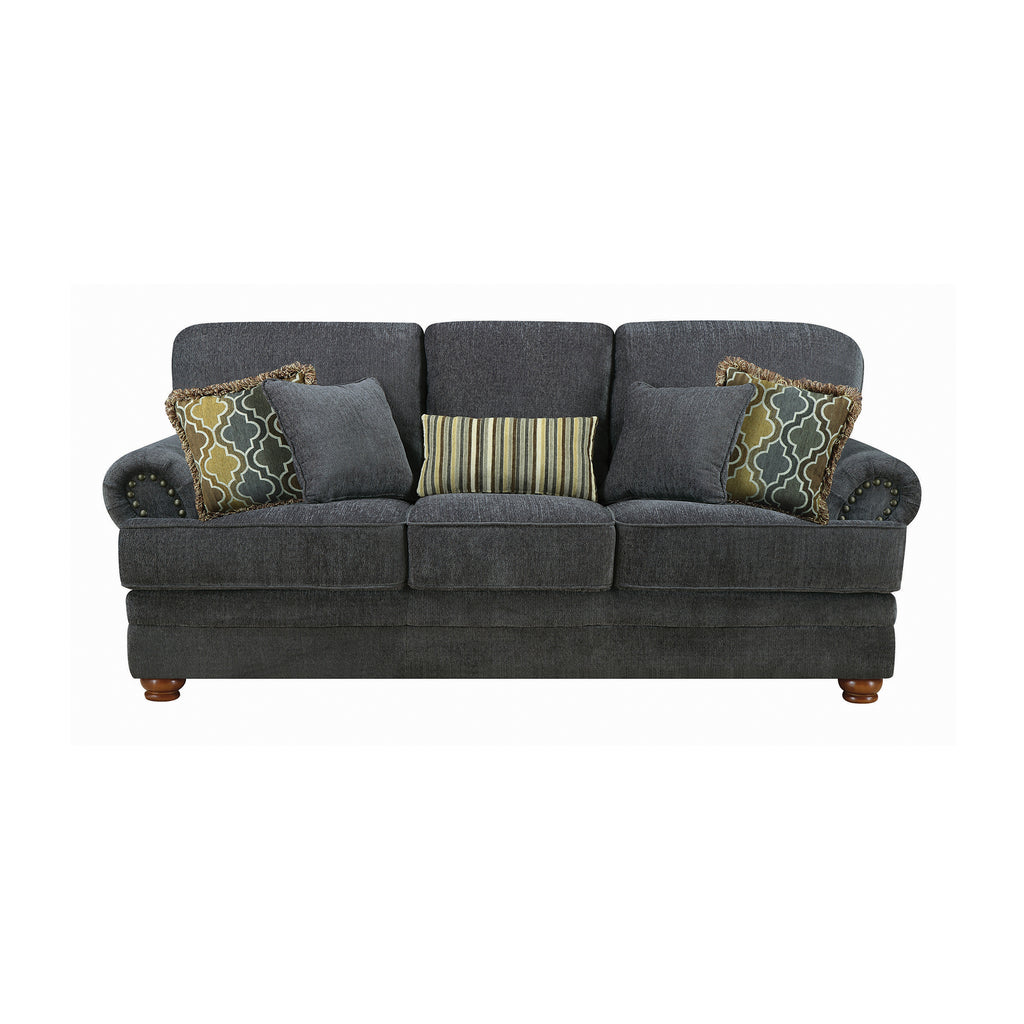 Set of 2 - Colton Rolled Arm Upholstered Sofa + Loveseat Smokey Grey - D300-10027
