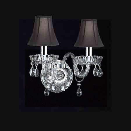 MURANO VENETIAN STYLE CRYSTAL WALL SCONCE LIGHTING WITH BLACK SHADES W/CHROME SLEEVES! - A46-B43/BLACKSHADES/2/386