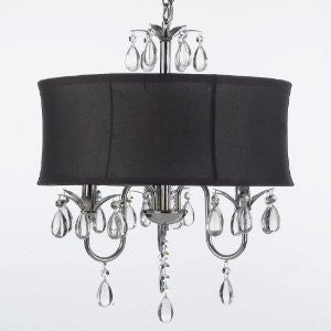Modern Contemporary Black Drum Shade & Crystal Ceiling Chandelier Pendant Lightning Fixture. Swag Plug In-Chandelier W/ 14' Feet Of Hanging Chain And Wire - J10-B15/Black/26032/3