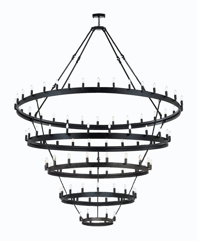 Wrought Iron Vintage Barn Metal Castile 5 Tier Chandelier Chandeliers Industrial Loft Rustic Lighting W 63" H 87" - A113-3428/30+24+18+12+6