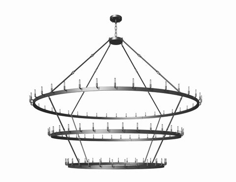 *CLOSEOUT PRICE - LIMITED QUANTITY LEFT* Wrought Iron Vintage Barn Metal Castile Three Tier Chandelier Industrial Loft Rustic Lighting W86" - CO-3428/108