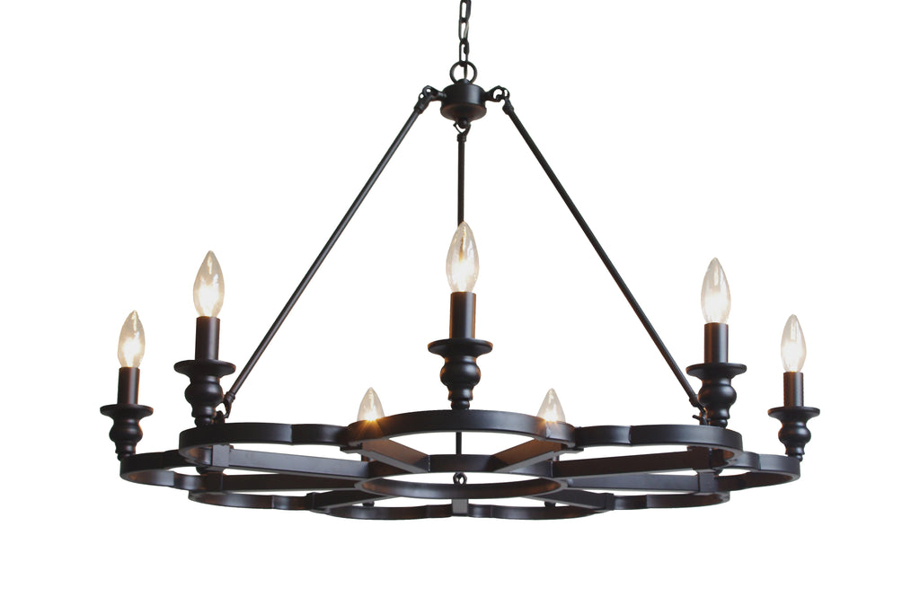 Castile Wrought Iron Chandelier - Industrial Loft Rustic Lighting H 23.5" W 34"