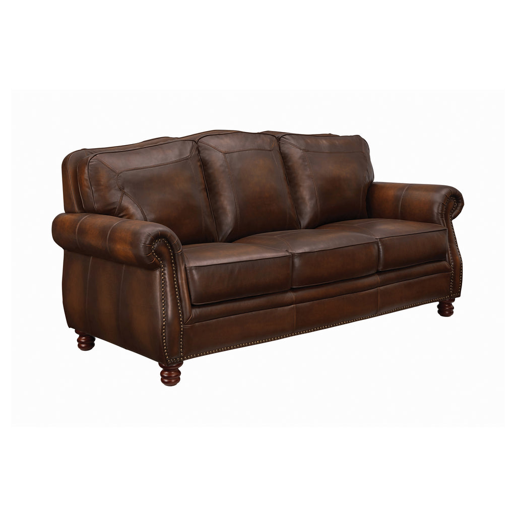 Set of 2 - Montbrook Rolled Arm Sofa + Loveseat Hand Rubbed Brown - D300-10020