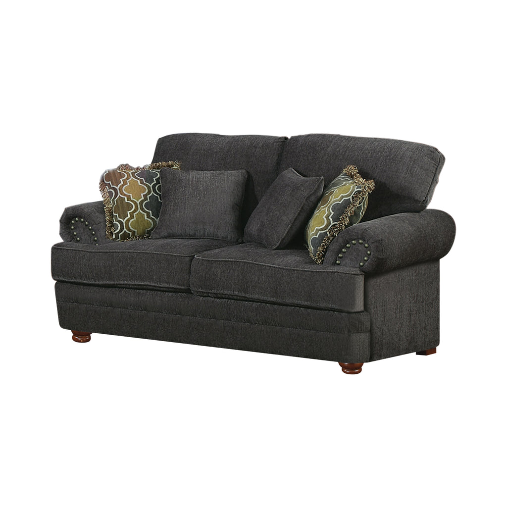 Set of 2 - Colton Rolled Arm Upholstered Sofa + Loveseat Smokey Grey - D300-10027